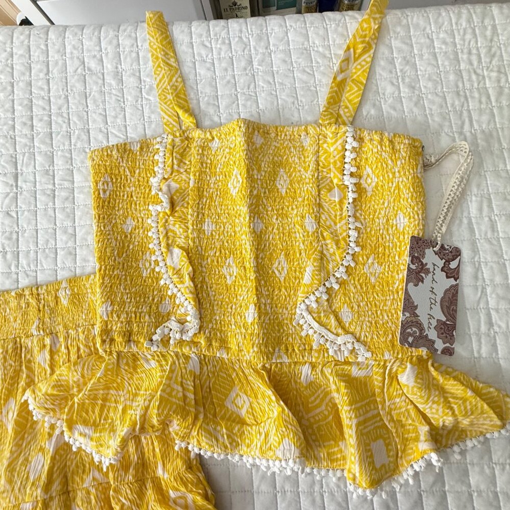 Yellow Smocked 2-Piece Skirt Set With Lace Trim By Band Of The Free, Size S